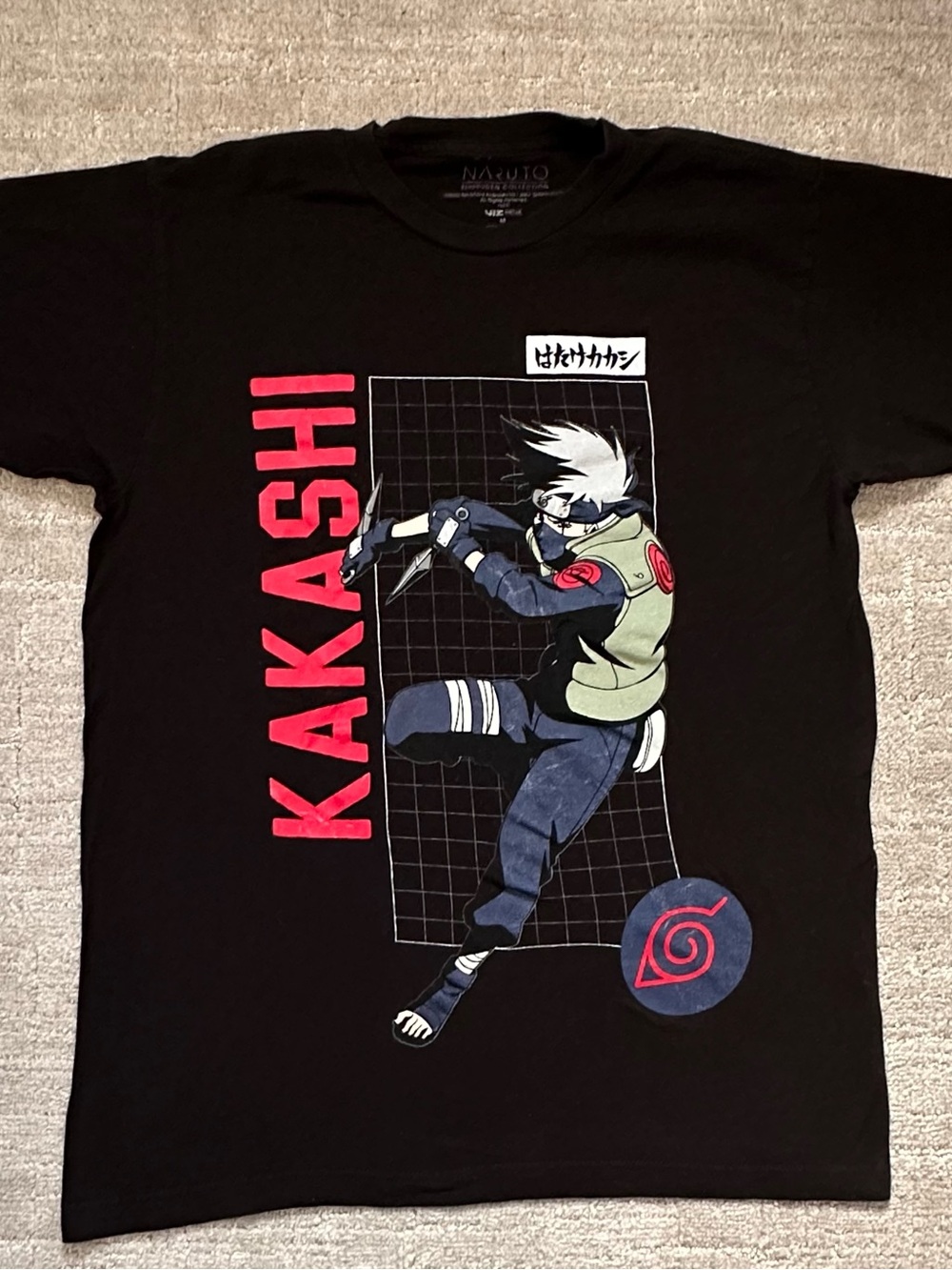Naruto Kakashi Graphic Tee - Black with Red & Olive Design